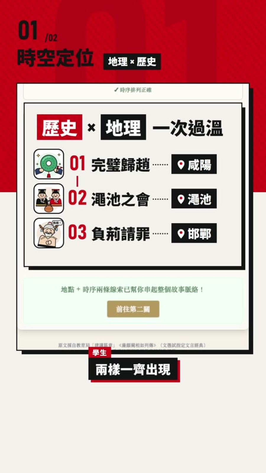 時空定位第一關:中國地圖與完璧歸趙、澠池之會、負荊請罪事件地點